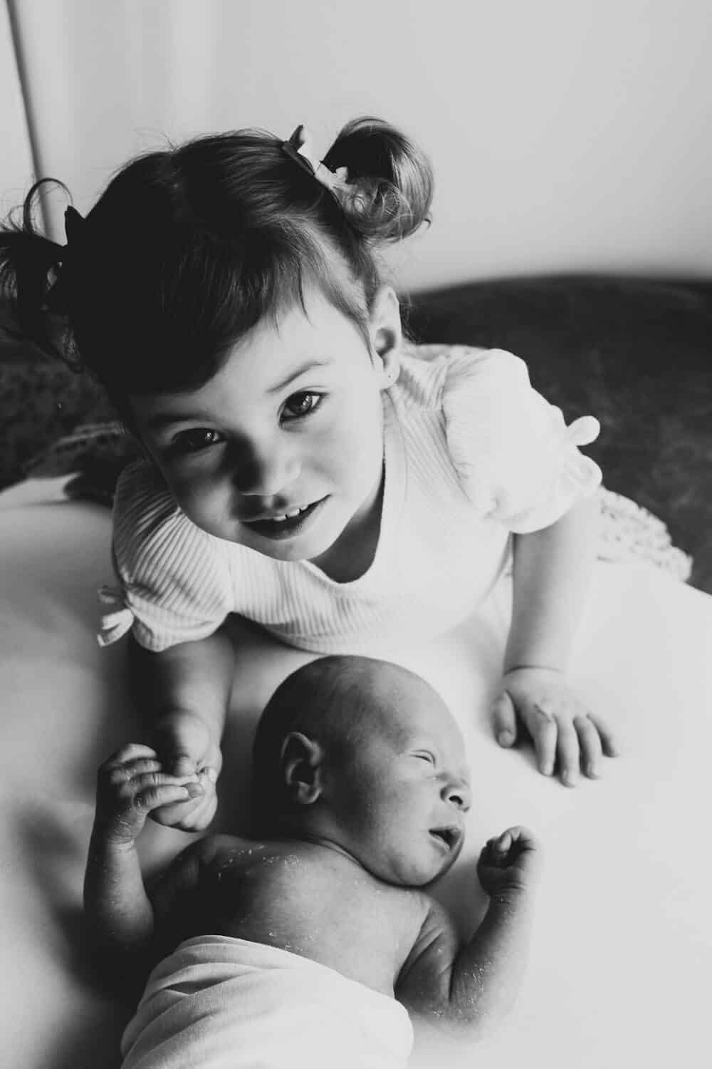 Black and White Sibling Newborn Photography Melbourne Newborn Baby Photoshoot Near Me Madeleine Chiller Photography